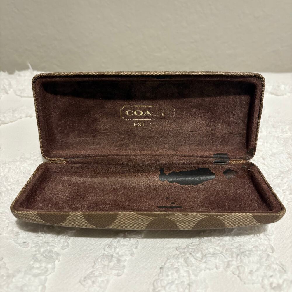 COACH Signature Monogram Eyeglass Case Brown/Tan Sz OS Clamshell Sophisticated - Picture 2 of 6